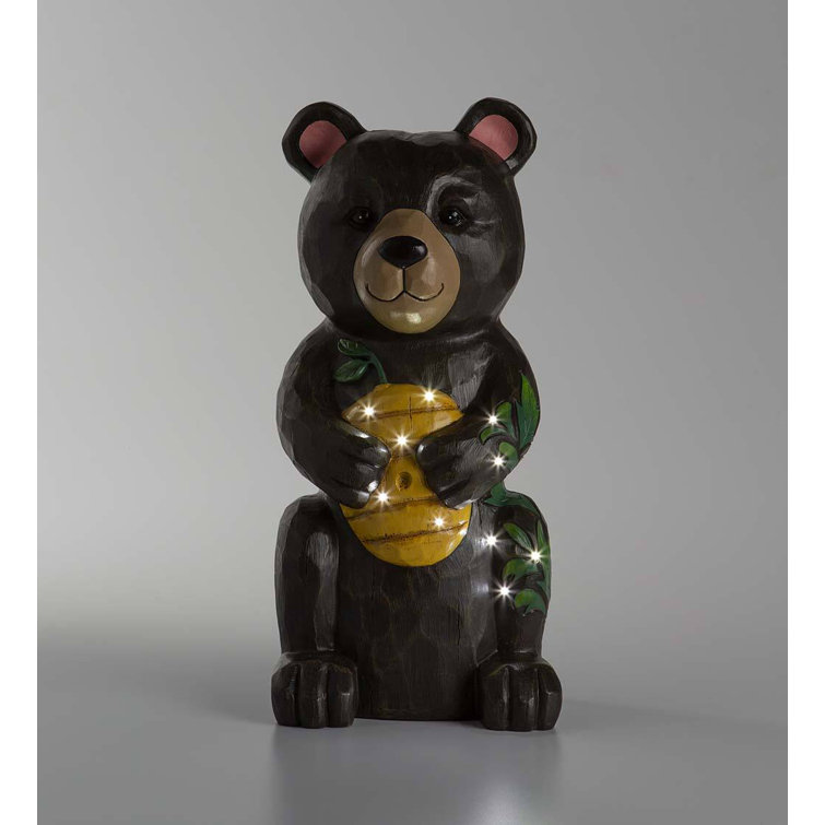 Plow Hearth Lighted Black Bear And Honey Shorty Statue Wayfair